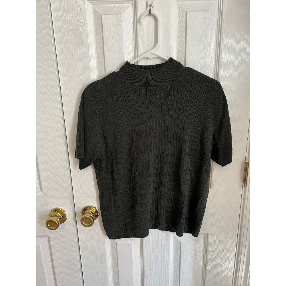 Laura Scott Womens Large Acrylic‎ Green Short Sleeve Fitted Ribbed Shirt